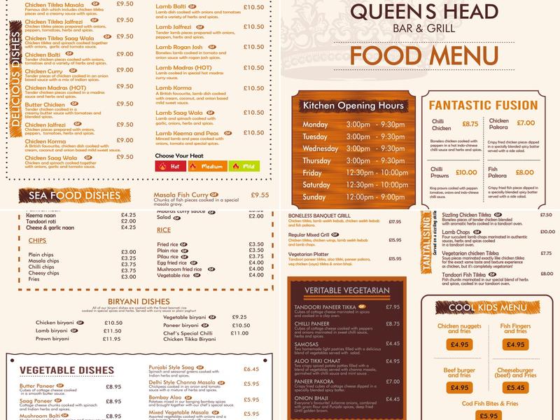 The Queens Head bar & grill Menu