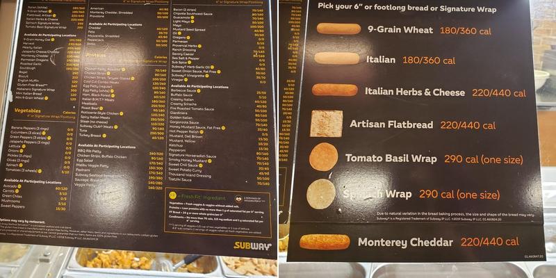 Subway Menu
