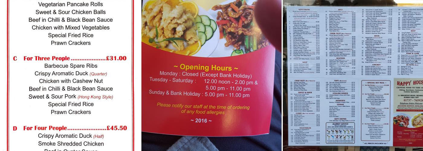 Happy House Chinese Takeaway Menu