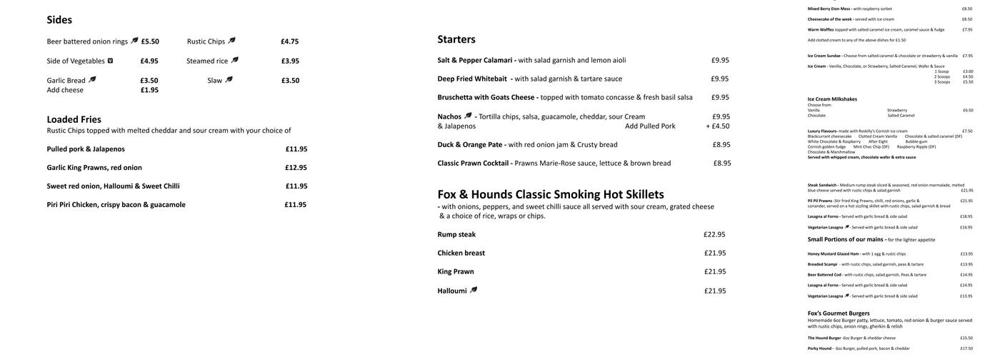 The Fox & Hounds Comford Menu