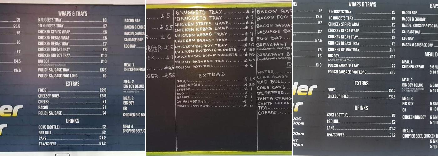 Spider Bar Menu