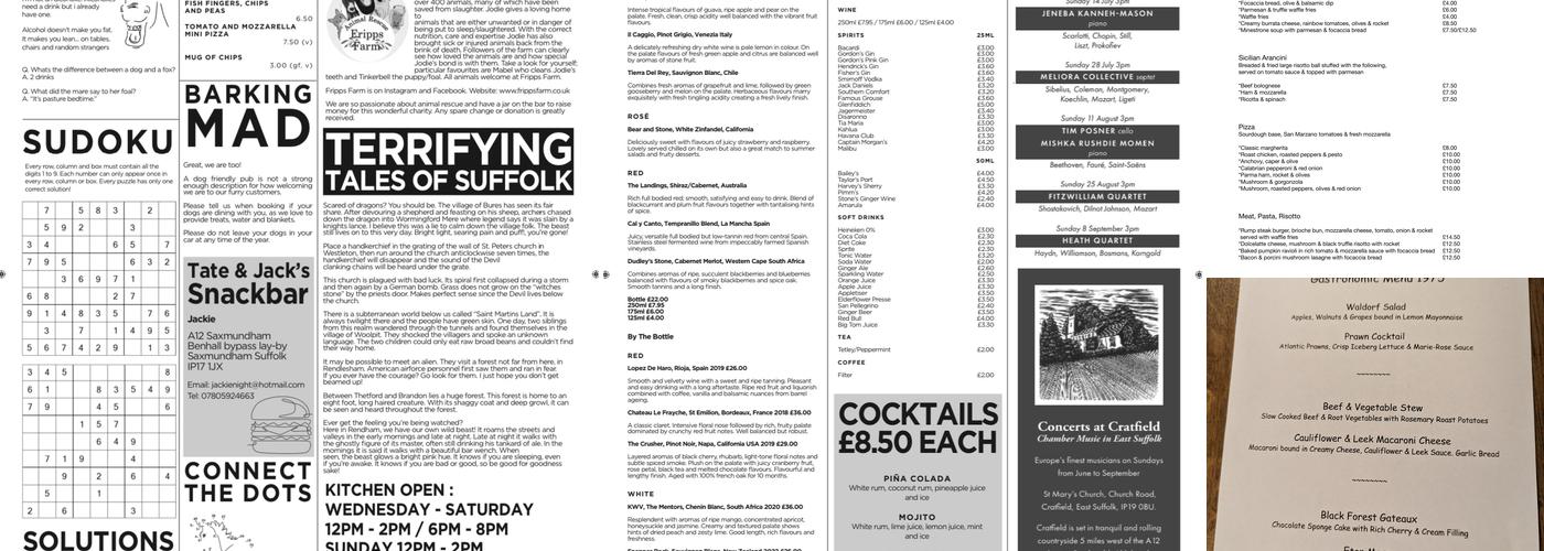 The Rendham White Horse Menu