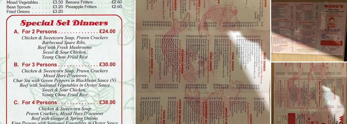 Wong's Takeaway Menu