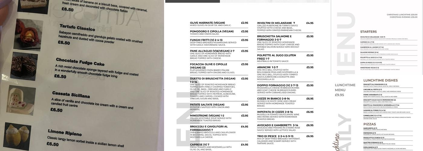 Atmosfera Restaurant and Pizzeria Menu