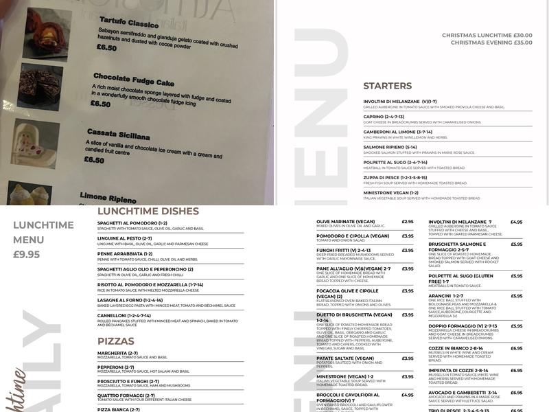 Atmosfera Restaurant and Pizzeria Menu