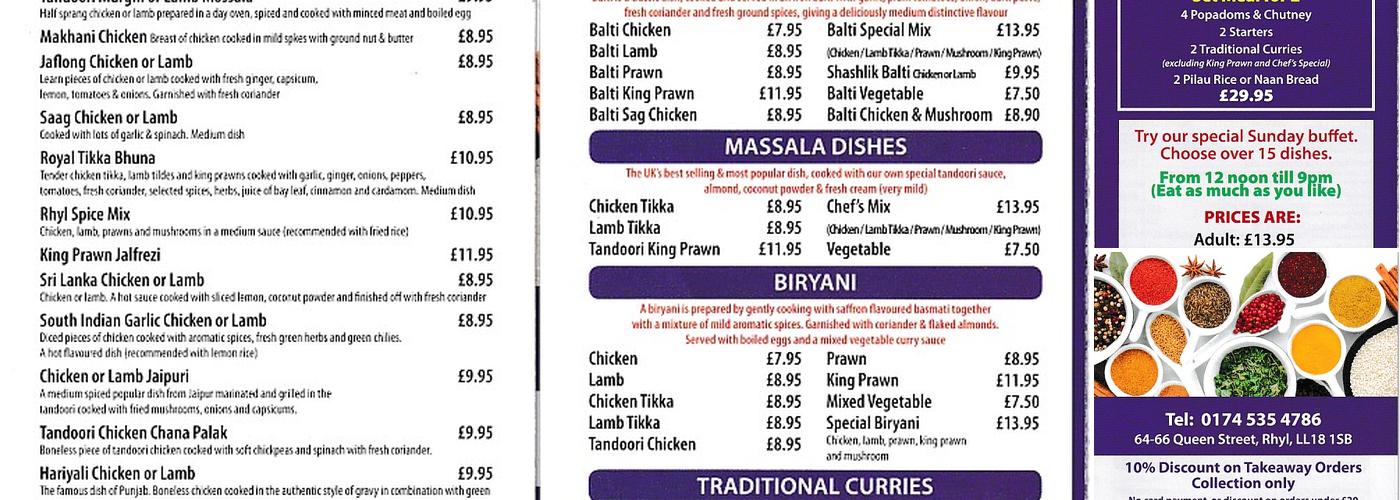 Rhyl Spice Menu