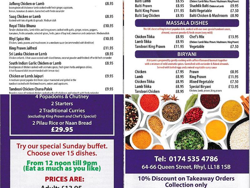 Rhyl Spice Menu