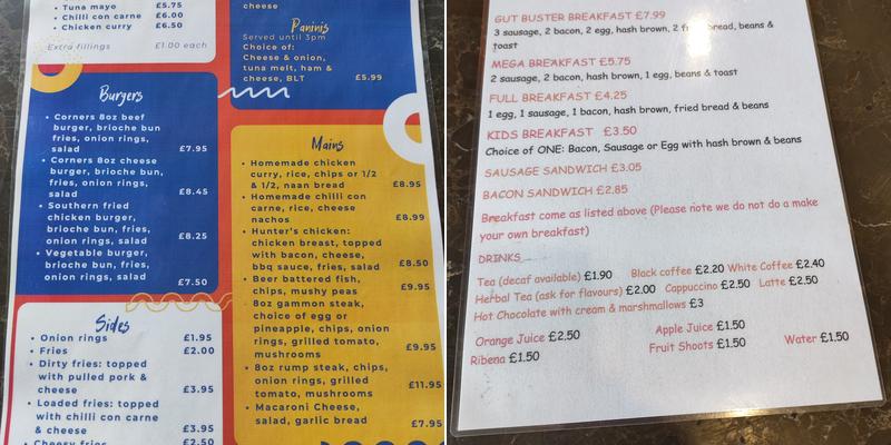 Harkers Corner Cafe Menu