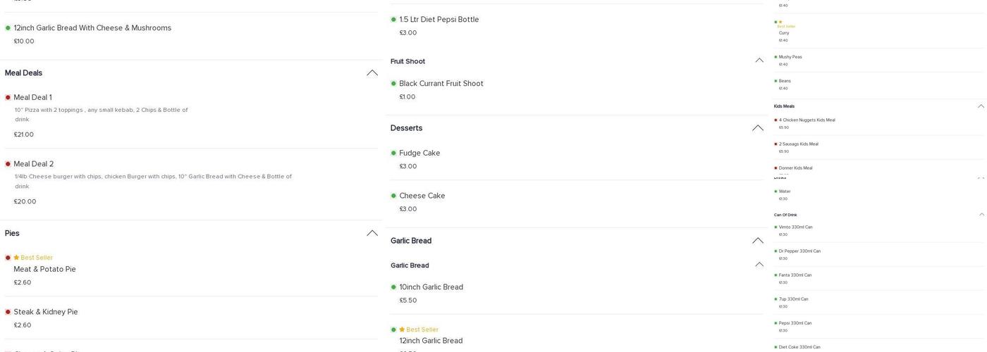 Meelava Chippy Pizza and Kebab Menu