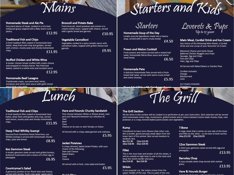 Hare & Hounds Menu