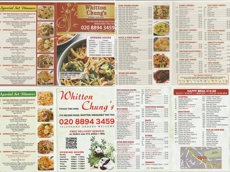 Whitton Chungs Chinese Takeaway Menu