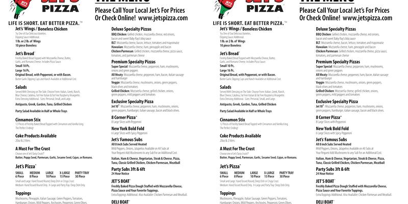 Jet's Pizza Menu