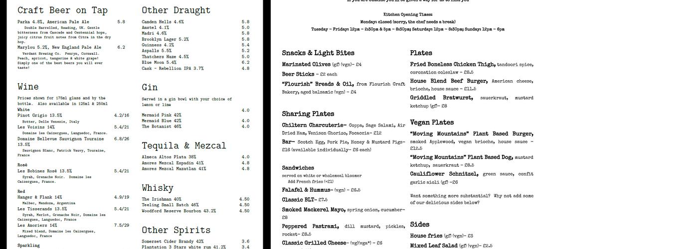 The Old Shepherd Menu