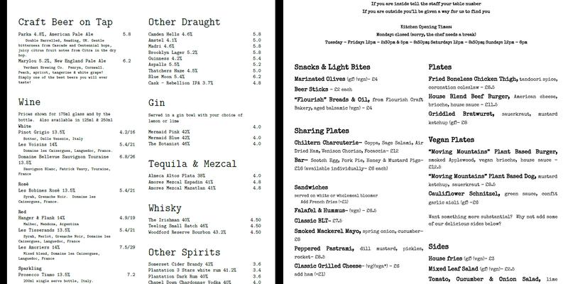 The Old Shepherd Menu