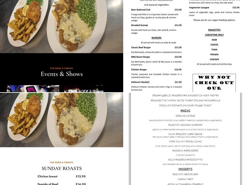 Rose & Crown Menu