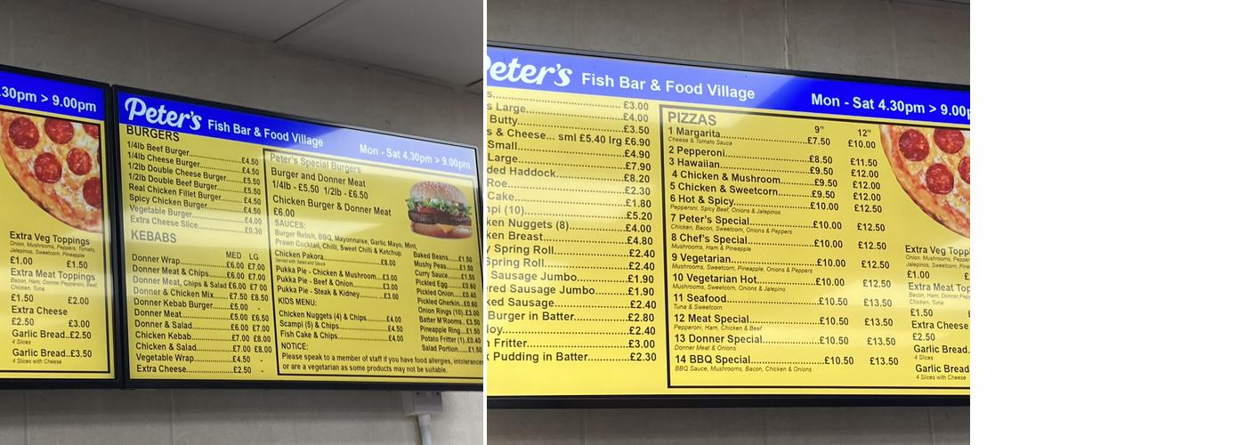 Peter's Fish Bar Menu