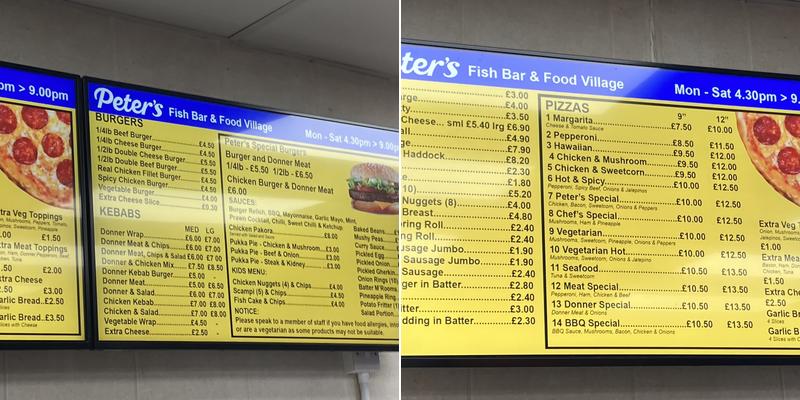 Peter's Fish Bar Menu