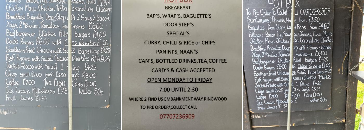 Hot Box Refreshments Menu