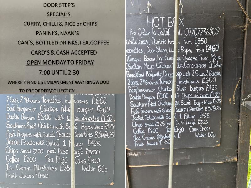 Hot Box Refreshments Menu