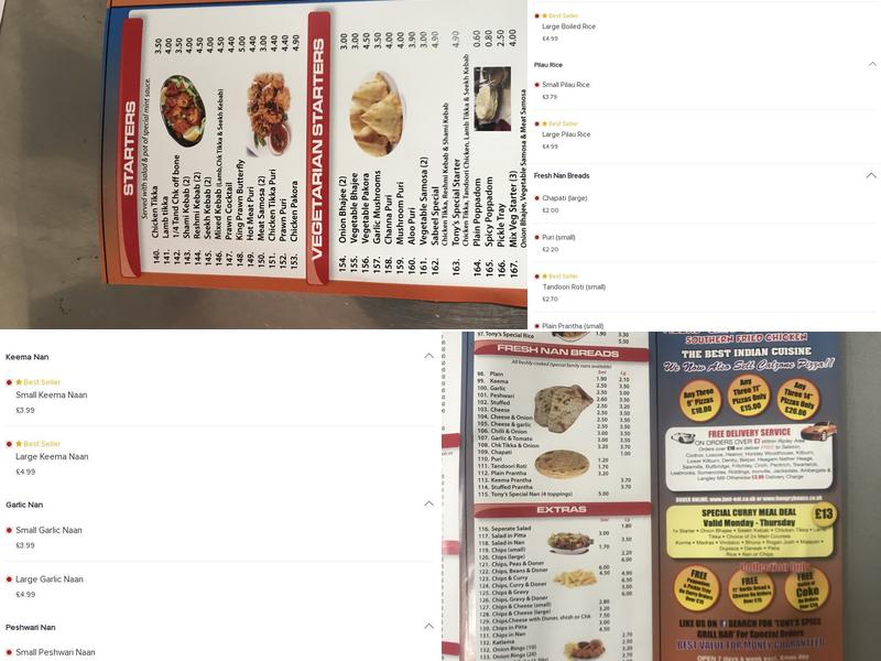 Tonys Spice Grill Bar Menu