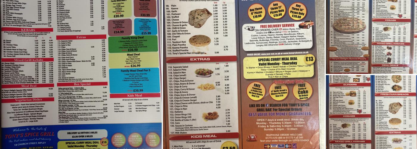 Tony's Delight Menu