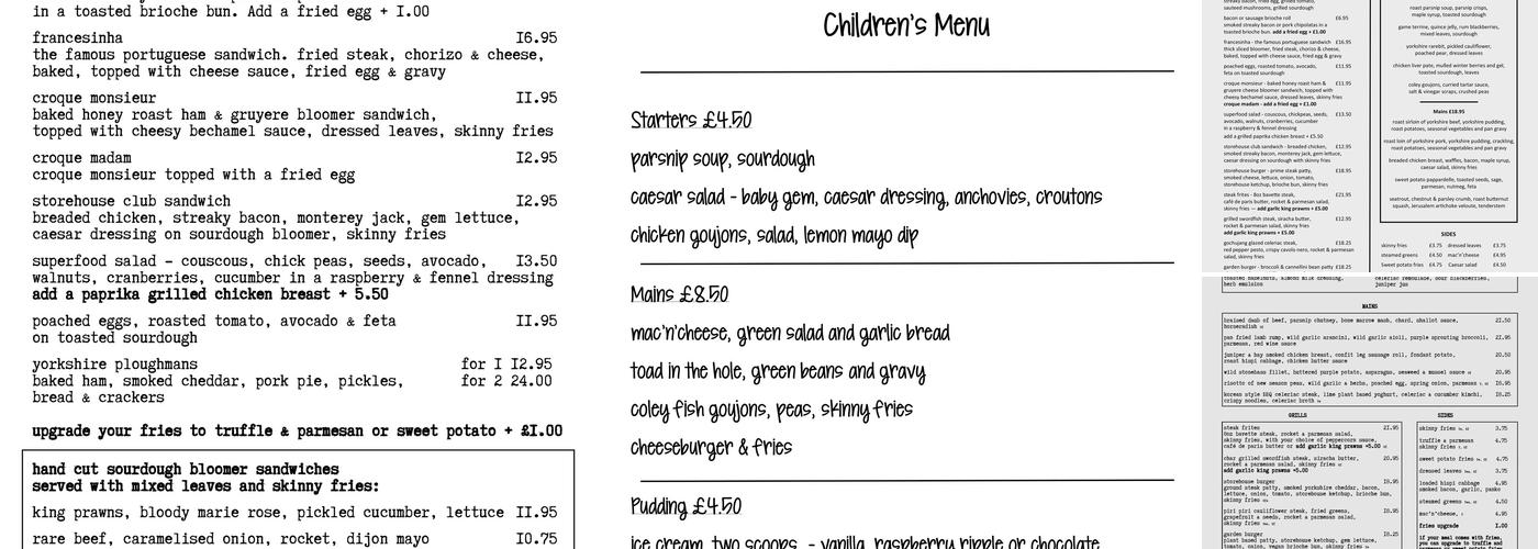 Storehouse Bar & Eatery Menu