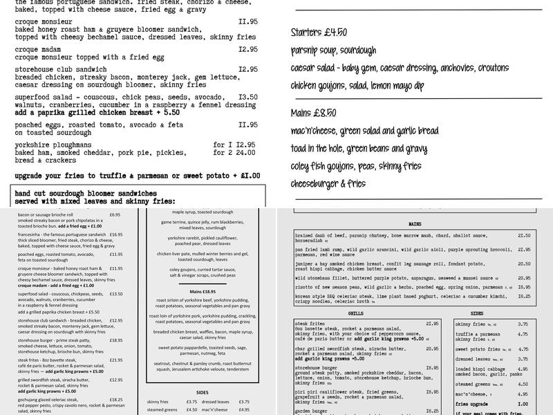 Storehouse Bar & Eatery Menu