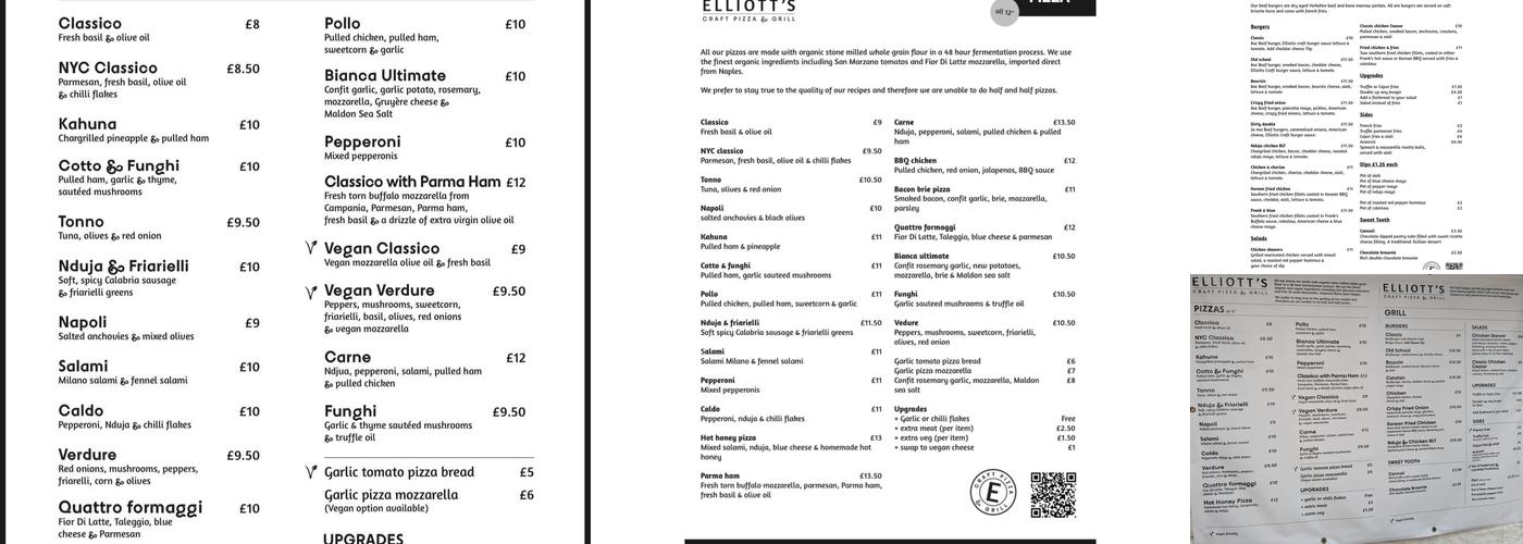 Elliott's Craft Pizza & Grill Menu