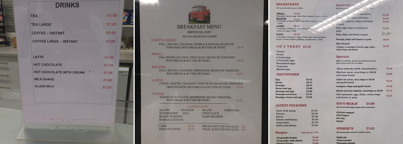 Coopers Cabin Truck Stop Menu