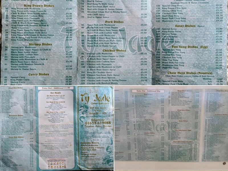 Tŷ Jade Chinese Takeaway Menu