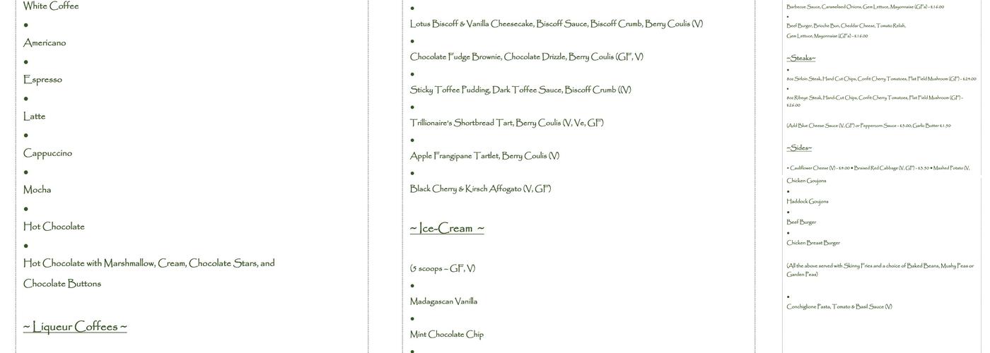 The Grapes at Bamford Menu