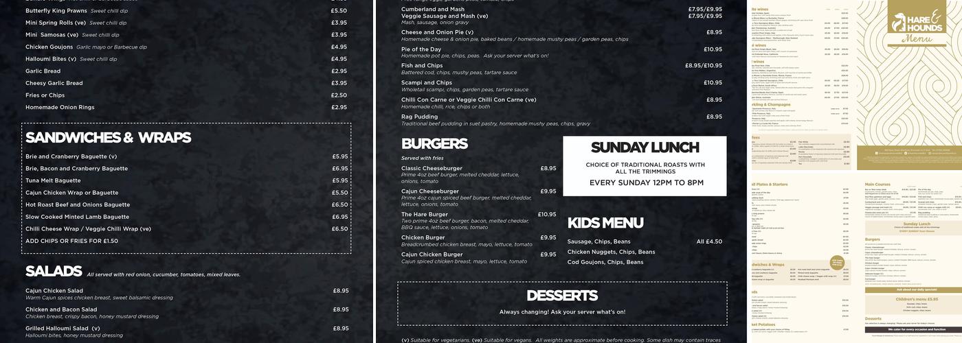 Hare & Hounds Menu