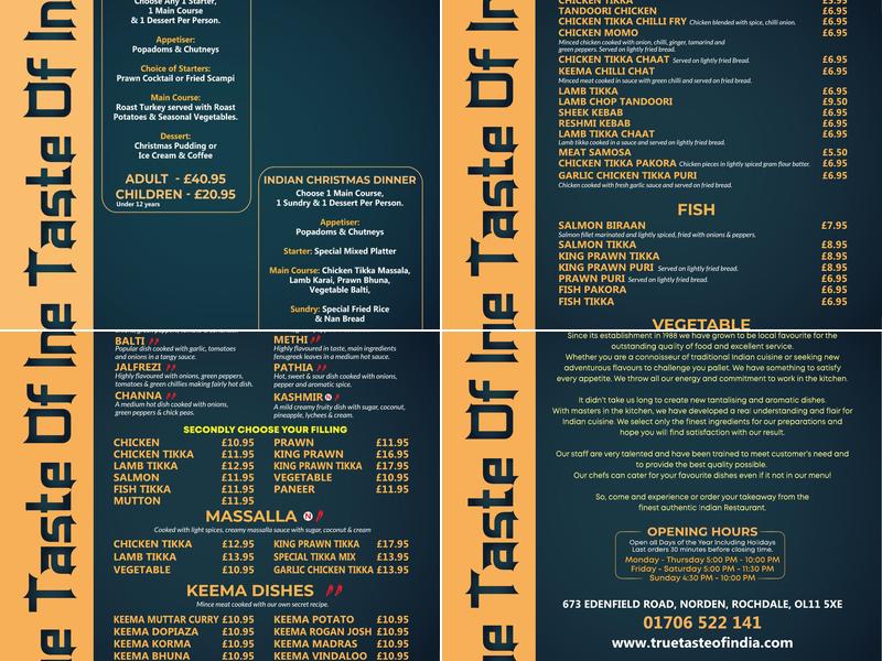 The True Taste Of India Menu