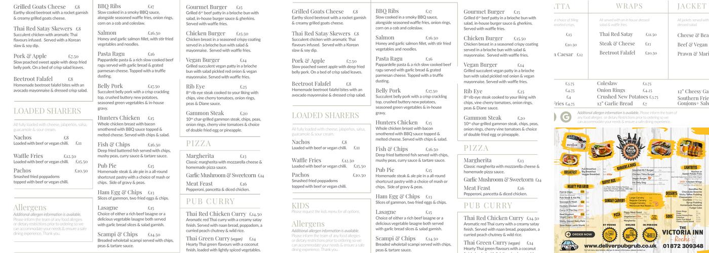 Victoria Inn, Roche Menu