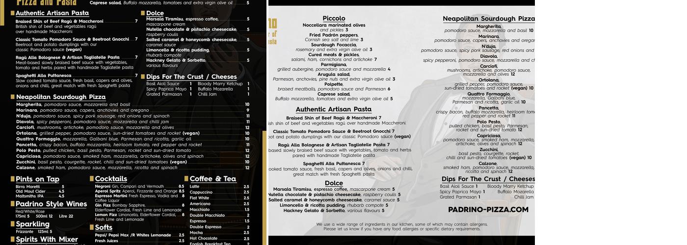 Padrino Pizza Menu