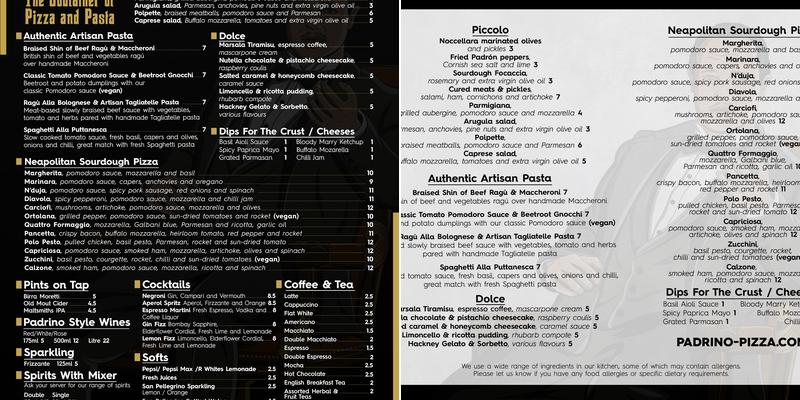 Padrino Pizza Menu