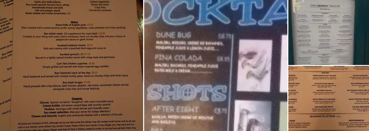 The George Vaults Menu