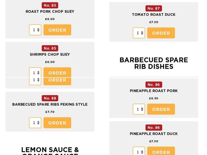 The Golden Dragon Menu