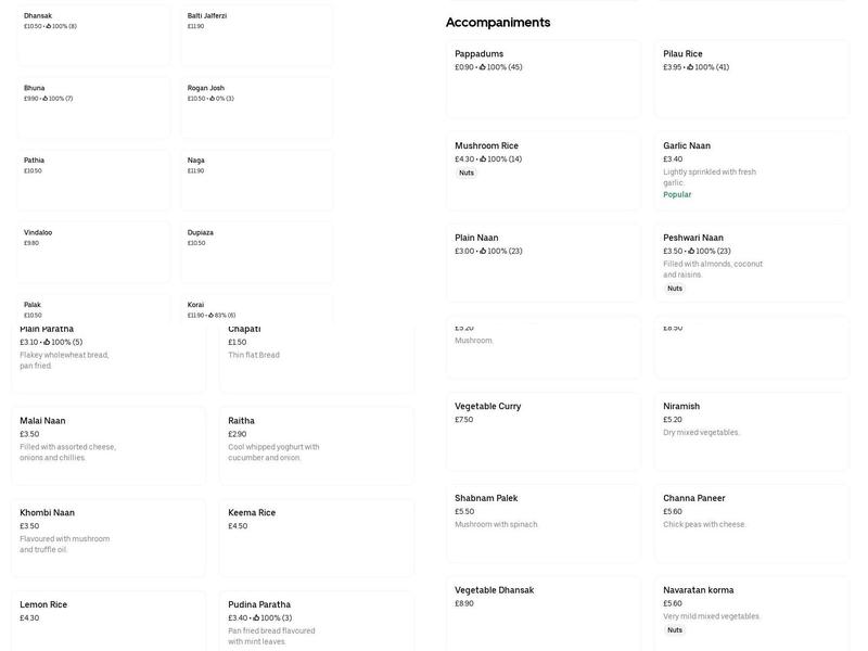 Zaafran Indian Cuisine Menu