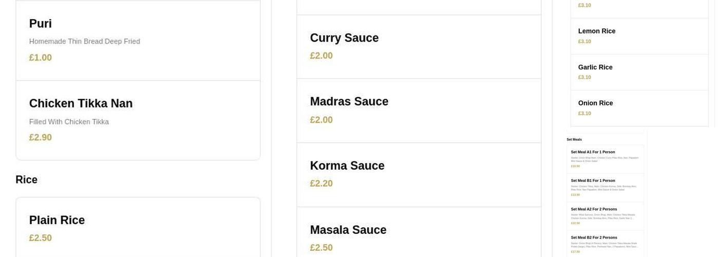 Rush Green Balti Menu