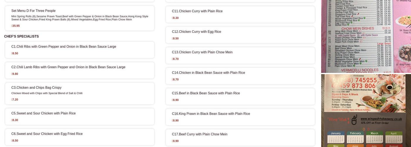 Wing Wah Takeaway Menu