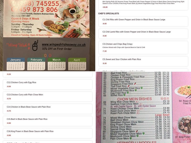 Wing Wah Takeaway Menu