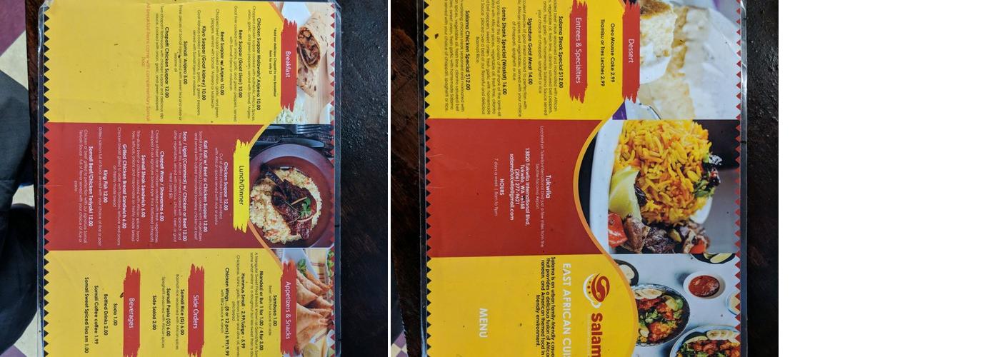 Salama Travel and Taaj Services Menu