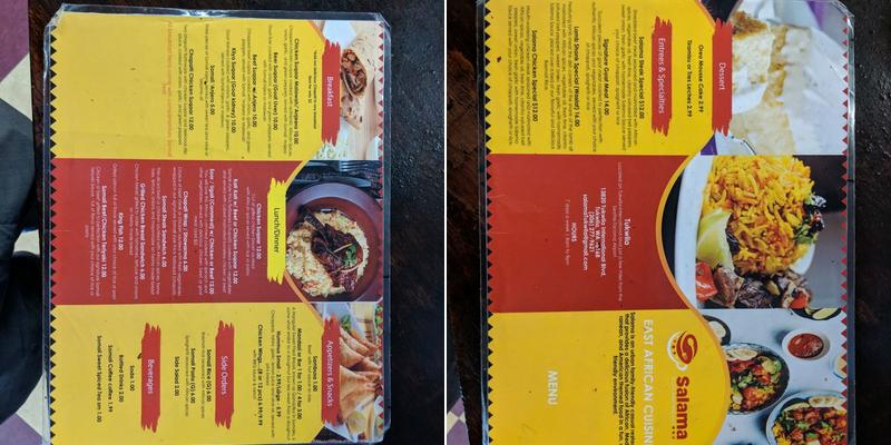 Salama Travel and Taaj Services Menu