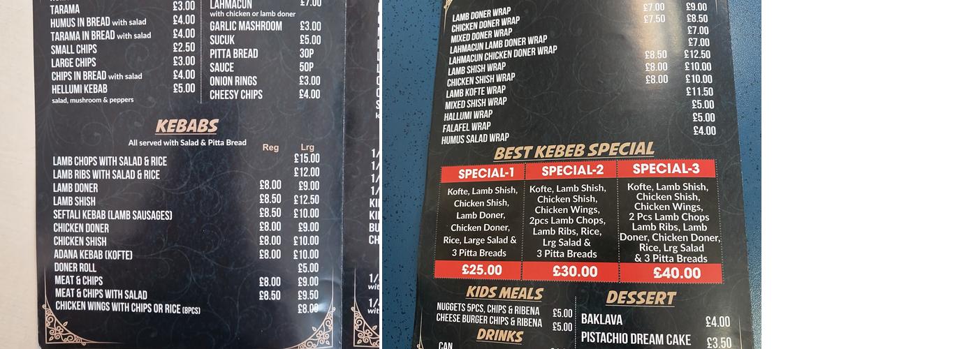 The Best Kebab House Menu