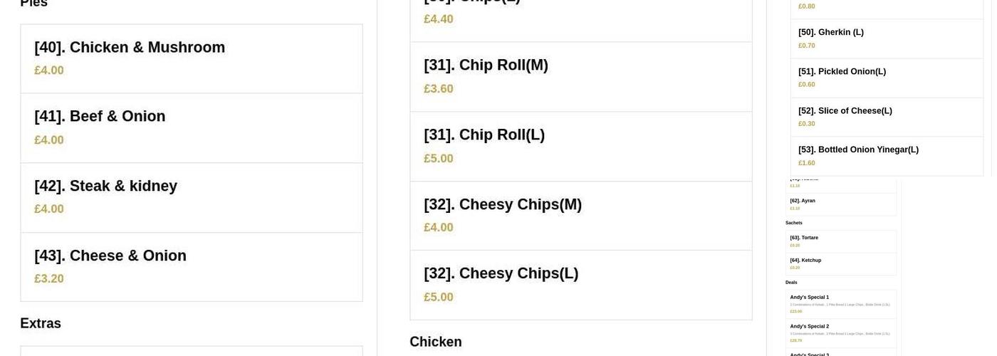 Andy's Fish Bar Menu