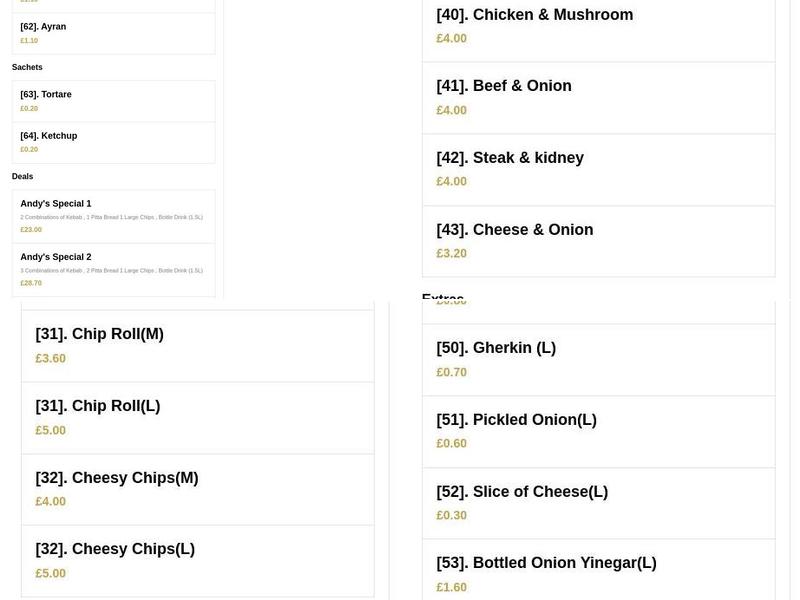 Andy's Fish Bar Menu