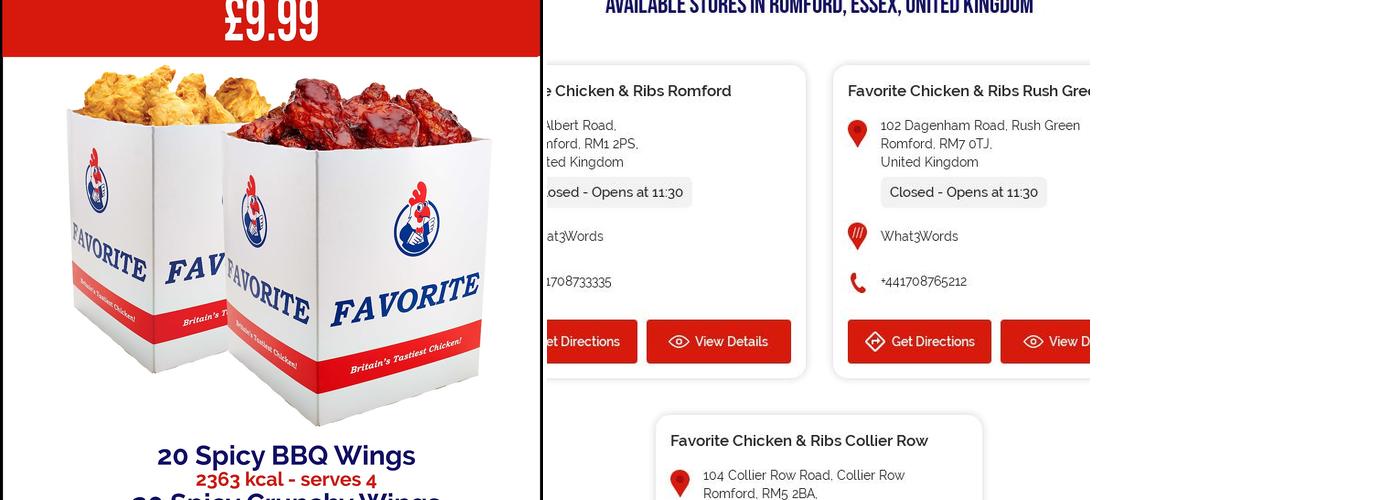 Favorite Chicken & Ribs Rush Green Menu