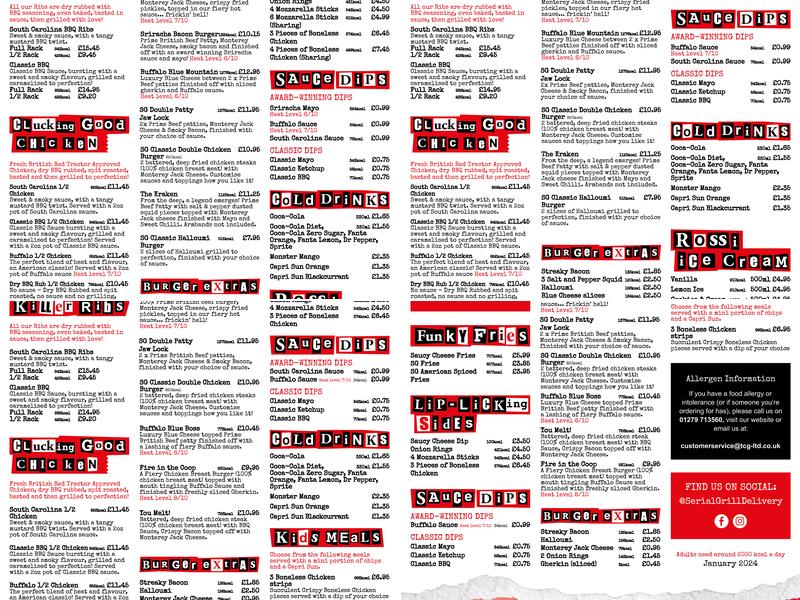 Serial Grill Harold Hill Menu