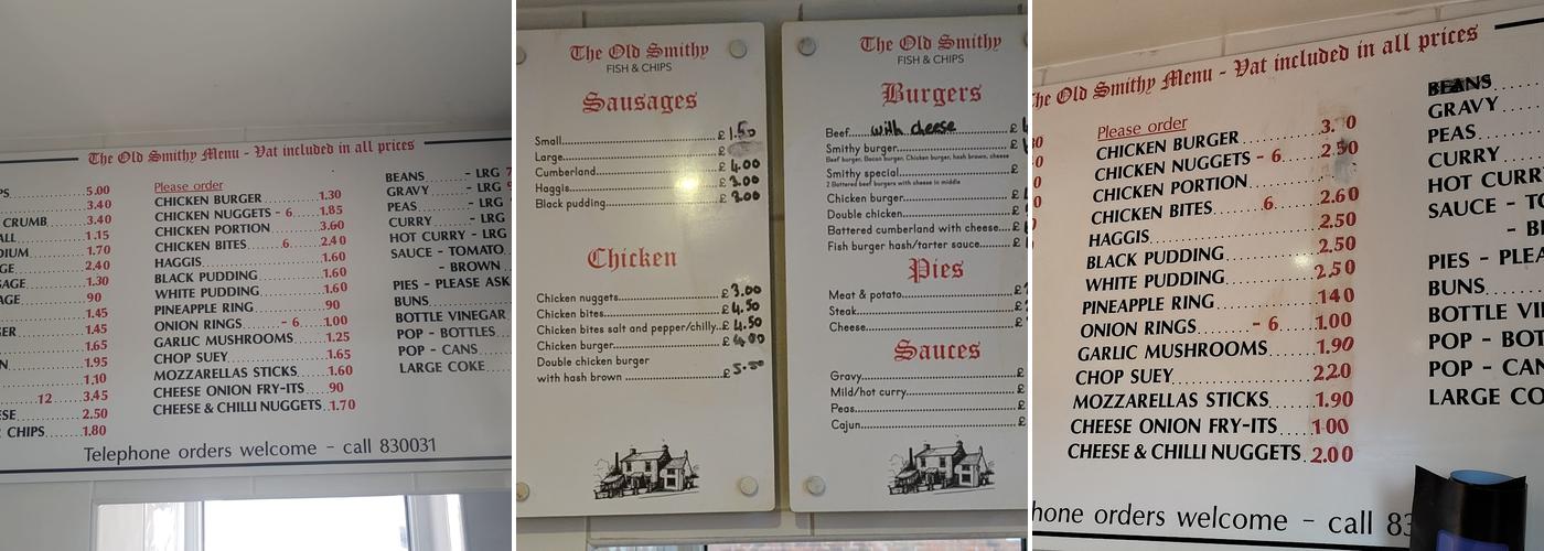 The Old Smithy Menu